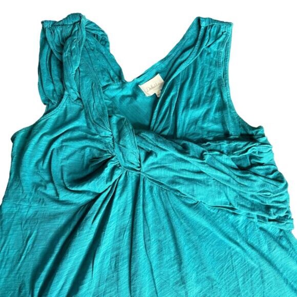 Anthropologie Deletta Twist Flounce Tank Ruched Flowy Top Size Large Teal Boho - Picture 6 of 7